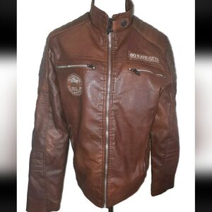 Katie Seth Faux Leather Mens Motorcycle Jacket Large